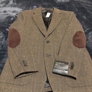 Banana Republic Brown Checkered Blazer with Elbow Patches Wool Blend  NWT